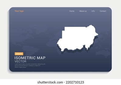 Sudan map white on blue background with isometric vector.