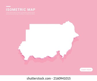 Sudan map white on pink background with 3d isometric vector illustration