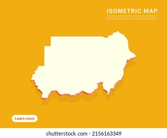 Sudan Map White On Yellow Background With 3d Isometric Vector Illustration.