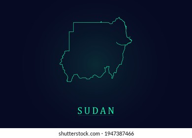 Sudan Map - World Map International vector template with thin green outline or outline graphic sketch style and green color isolated on dark background - Vector illustration eps 10