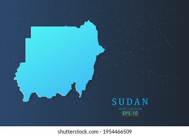 Sudan Map - World Map International vector template with 3d, gradient blue color and stars isolated on galaxy background - Vector illustration eps 10
