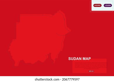 Mapa de Sudán - Mapa Mundial Plantilla vectorial Internacional con color rojo y esbozo aislado en el fondo rojo para educación, diseño, sitio web, banner - Ilustración vectorial eps 10