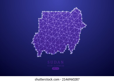 Sudan Map - World Map International vector template with purple mash line, point scales, and polygon style isolated on purple technology background - Vector illustration eps 10