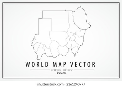 Sudan Map - World Map International vector template with High detailed thin black line and outline graphic sketch style isolated on white background - Vector illustration eps 10