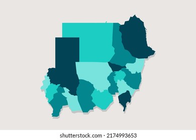 Mapa de Sudán - Mapa mundial Modelo vectorial internacional con Alto detalle incluyendo color de contorno azul y verde aislado en fondo blanco - Ilustración vectorial eps 10