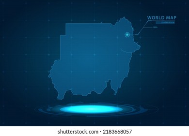 Sudan Karte - Weltkarte Internationale Vektorvorlage mit Hologramm im Perspektivstil und HUD, GUI, Benutzeroberfläche einzeln auf blauem Hintergrund für Design - Vektorgrafik eps10