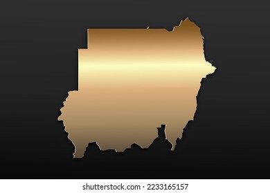Mapa de Sudán - Mapa del mundo Planta vectorial internacional con 3D, estilo de lujo dorado incluyendo sombra sobre el fondo negro para el diseño, educación, sitio web, infografía - Ilustración vectorial eps 10