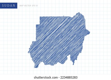 Sudan Map - World Map International vector template with blue outline graphic and pen drawing sketch style isolated on white grid background for design, website - Vector illustration eps 10