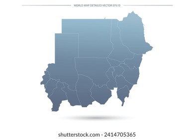 Mapa de Sudán - Mapa Mundial Plantilla vectorial internacional con Alto detalle incluyendo color gradiente gris y azul y color de contorno blanco aislado en fondo blanco - Ilustración vectorial eps 10