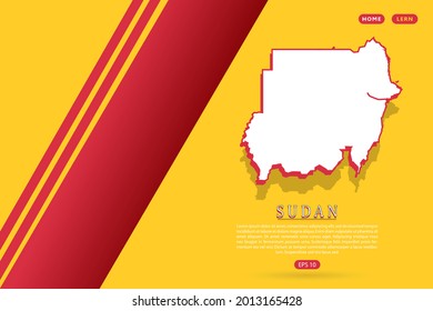 Sudan Map - World map vector template with isometric style including shadow, white and red color on yellow background for website, infographic, banner - Vector illustration eps 10