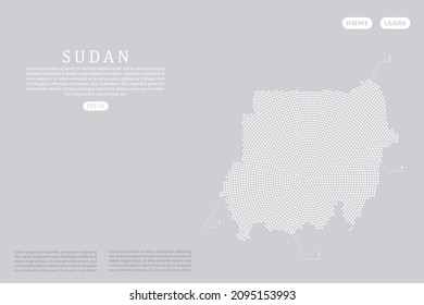 Sudan Map - World map vector template with White dots, grid, grunge, halftone style isolated on grey background for education, infographic, design, website - Vector illustration eps 10