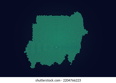Sudan Map - World map vector template with green dots, grid, grunge, halftone style isolated on dark background for education, infographic, design, website - Vector illustration eps 10
