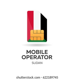 Sudan mobile operator. SIM card with flag. Vector illustration