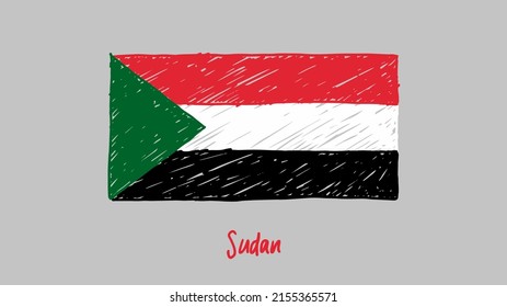 Sudan National Country Flag Marker or Pencil Sketch Illustration Vector