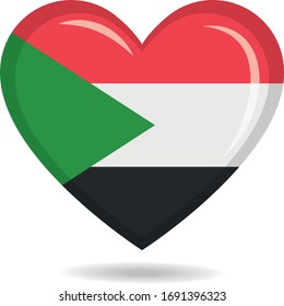 Sudan national flag in heart shape vector illustration