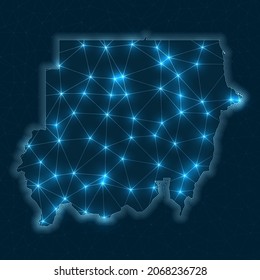 Sudan network map. Abstract geometric map of the country. Digital connections and telecommunication design. Glowing internet network. Cool vector illustration.