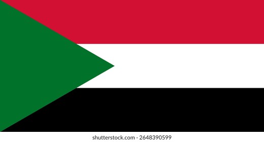 Vetor da bandeira oficial do Sudão com tamanho e proporção padrão. Emblema da bandeira nacional com tamanho e cores precisos,eps10