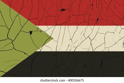 Sudan old flag with fracture. Grunge effect can be cleaned easily.