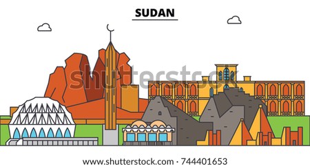 Sudan outline city skyline, linear illustration, banner, travel landmark, buildings silhouette,vector