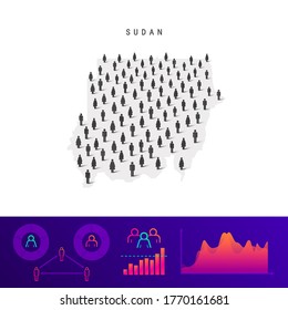 Sudan people map. Detailed vector silhouette. Mixed crowd of men and women icons. Population infographic elements. Vector illustration isolated on white.