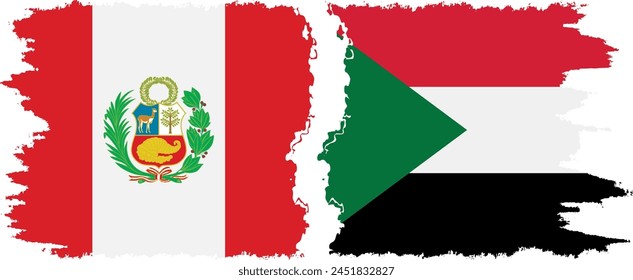 Sudan and Peru grunge flags connection, vector