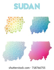 Sudan polygonal map. Mosaic style maps collection. Bright abstract tessellation, geometric, low poly, modern design. Sudan polygonal maps for infographics or presentations.