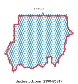 Sudan population map. Stick figures Sudanese people map with bold red translucent country border. Pattern of men and women icons. Isolated vector illustration. Editable stroke.