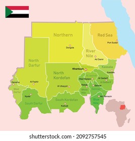 Sudan regions map. Vector illustration