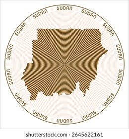 Sudan round logo design. Country shape built of rings. Sudan text around the country. Vector Illustration.