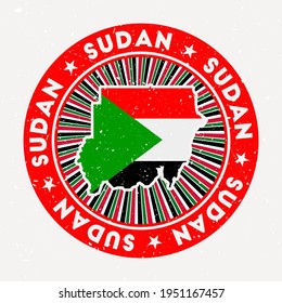 Sudan round stamp. Logo of country with flag. Vintage badge with circular text and stars, vector illustration.