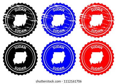 Sudan - rubber stamp - vector, Republic of the Sudan (North Sudan) map pattern - sticker - black, blue and red