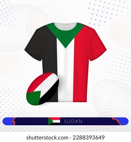 Sudan rugby jersey with rugby ball of Sudan on abstract sport background. Jersey design.