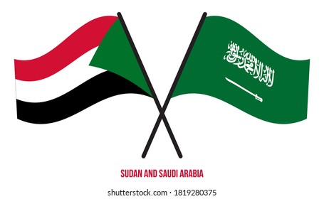 Sudan and Saudi Arabia Flags Crossed And Waving Flat Style. Official Proportion. Correct Colors.