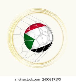 Sudan scoring goal, abstract football symbol with illustration of Sudan ball in soccer net. Vector sport illustration.