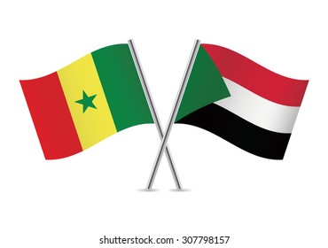 Sudan and Senegal flags. Vector illustration.