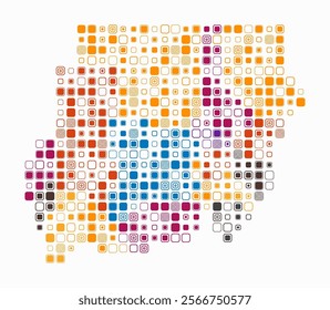Sudan, shape of the country build of colored cells. Digital style map of the Sudan on white background. Large size rounded square blocks. Vibrant vector illustration.
