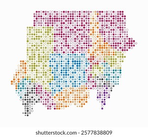 Sudan, shape of the country built of colored cells. Digital style map of Sudan on white background. Small size circle blocks. Simple vector illustration.