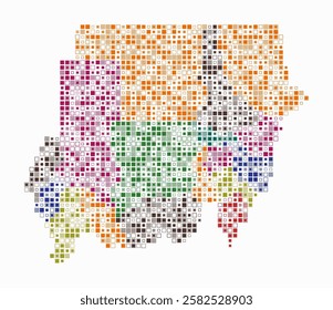 Sudan, shape of the country built of colored cells. Digital style map of Sudan on white background. Small size square blocks. Artistic vector illustration.