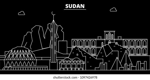 Sudan silhouette skyline, vector city, sudanese linear architecture, buildings. Sudan travel illustration, outline landmarkflat icon, sudanese line banner