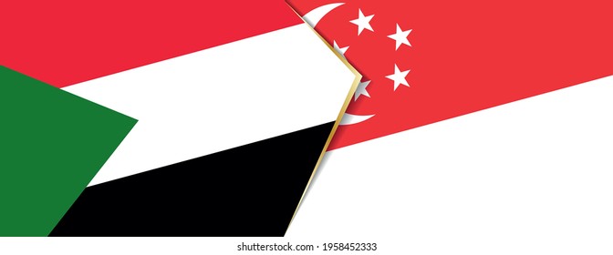 Sudan and Singapore flags, two vector flags symbol of relationship or confrontation.