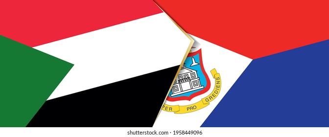 Sudan and Sint Maarten flags, two vector flags symbol of relationship or confrontation.