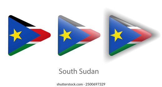 Sudan, South flag vector icons set in the shape of rounded triangle