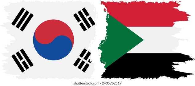 Sudan and South Korea grunge flags connection, vector