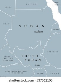 Sudan South Sudan Political Map Capitals Stock Vector (royalty Free 