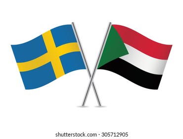 Sudan and Swedish flags. Vector illustration.