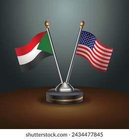 Sudan and United States table flags with gradient backgrund. Vector Illustration