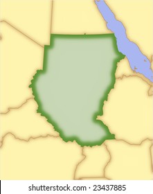 Sudan, vector map, with borders of surrounding countries. 5 named layers, fully editable.