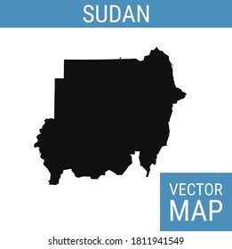 Mapa vectorial de Sudán con nombre de país, negro sobre fondo blanco.