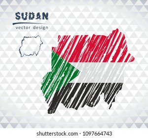 Sudan vector map with flag inside isolated on a white background. Sketch chalk hand drawn illustration