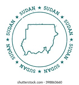 Sudan vector map. Retro vintage insignia with Sudan map. Distressed visa stamp with Sudan text wrapped around a circle and stars. Country map vector illustration.